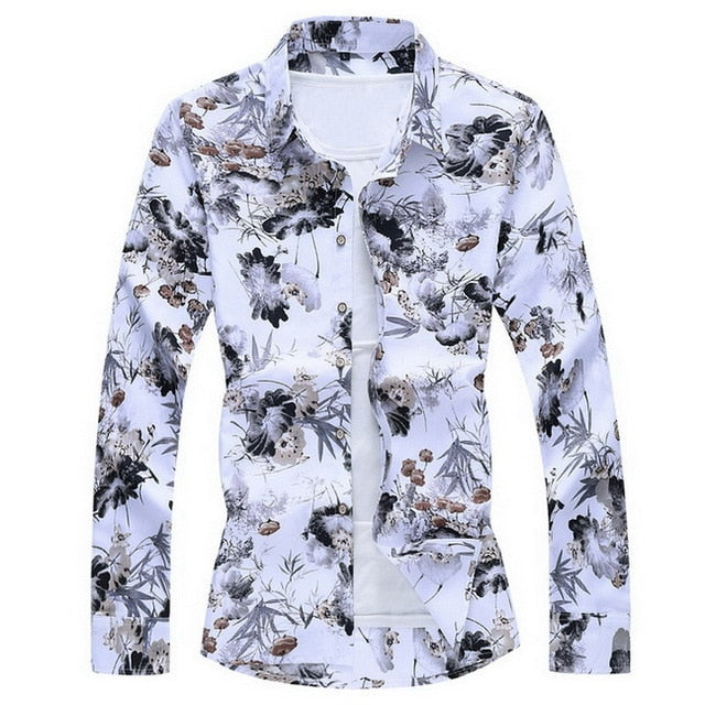 2020 Autumn Spring Clothes Shirt Men Long Sleeves Big Size M-5XL 6XL 7XL Print Hawaiian Beach Casual Floral Shirt For Man