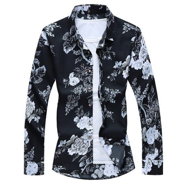 2020 Autumn Spring Clothes Shirt Men Long Sleeves Big Size M-5XL 6XL 7XL Print Hawaiian Beach Casual Floral Shirt For Man