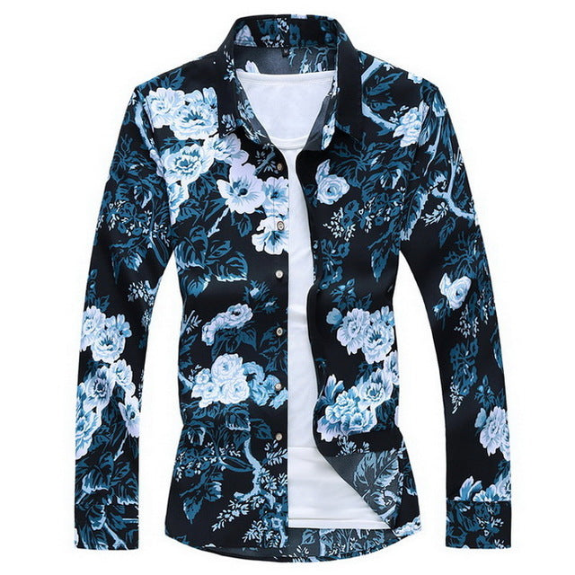2020 Autumn Spring Clothes Shirt Men Long Sleeves Big Size M-5XL 6XL 7XL Print Hawaiian Beach Casual Floral Shirt For Man
