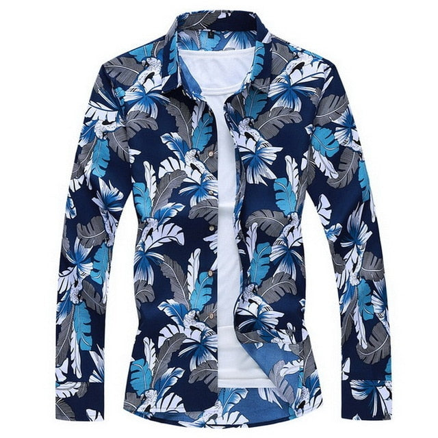 2020 Autumn Spring Clothes Shirt Men Long Sleeves Big Size M-5XL 6XL 7XL Print Hawaiian Beach Casual Floral Shirt For Man
