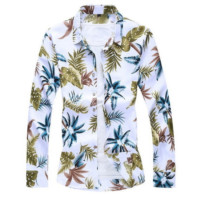 2020 Autumn Spring Clothes Shirt Men Long Sleeves Big Size M-5XL 6XL 7XL Print Hawaiian Beach Casual Floral Shirt For Man