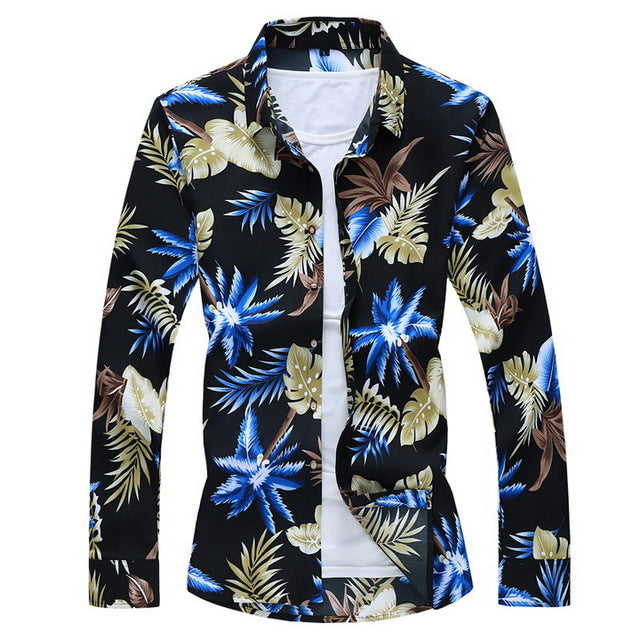 2020 Autumn Spring Clothes Shirt Men Long Sleeves Big Size M-5XL 6XL 7XL Print Hawaiian Beach Casual Floral Shirt For Man