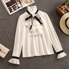 2020 Autumn Winter 2 Piece Set Overalls Dress Women Elegant Ruffles Chiffon Bow Shirt Top+Double Breasted Plaid Tweed Vest Dress
