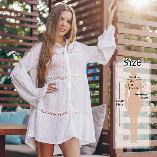2020 Beach Cover up Cotton White Beach Sarong Bikini Cover up Bathing Suit Women Beachwear Swimsuit Cover up Pareo Tunic #Q833