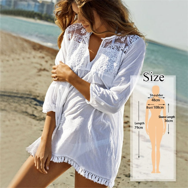 2020 Beach Cover up Cotton White Beach Sarong Bikini Cover up Bathing Suit Women Beachwear Swimsuit Cover up Pareo Tunic #Q833