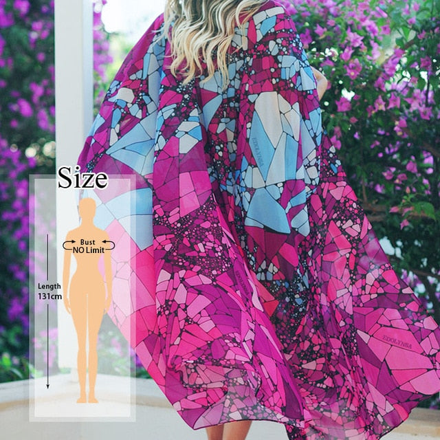 2020 Bikini Cover-ups Bohemian Dot Printed Flare Sleeve Ruffed Summer Beach Dress Chiffon Tunic Women Swimsuit Cover Up Q914