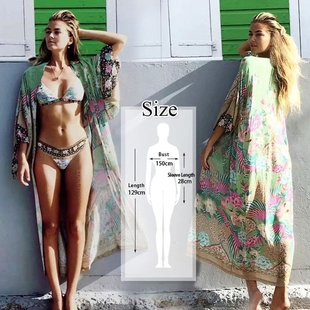 2020 Bikini Cover-ups Bohemian Dot Printed Flare Sleeve Ruffed Summer Beach Dress Chiffon Tunic Women Swimsuit Cover Up Q914