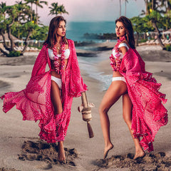 2020 Bikini Cover-ups Bohemian Dot Printed Flare Sleeve Ruffed Summer Beach Dress Chiffon Tunic Women Swimsuit Cover Up Q914