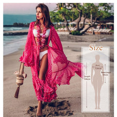 2020 Bikini Cover-ups Bohemian Printed Long Kimono Cardigan Plus Size Chiffon Tunic Women Beach Wear Swim Suit Cover Up Q912