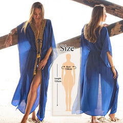 2020 Bikini Cover-ups Bohemian Printed Long Kimono Cardigan Plus Size Chiffon Tunic Women Beach Wear Swim Suit Cover Up Q912