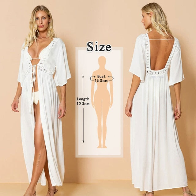 2020 Bikini Cover-ups Kimono Cardigan Sexy Hollow Out Summer Dress White Cotton Tunic Women Beach Wear Swim Suit Cover Up Q964