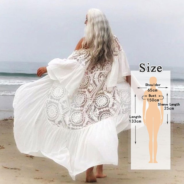 2020 Bikini Cover-ups Kimono Cardigan Sexy Hollow Out Summer Dress White Cotton Tunic Women Beach Wear Swim Suit Cover Up Q964