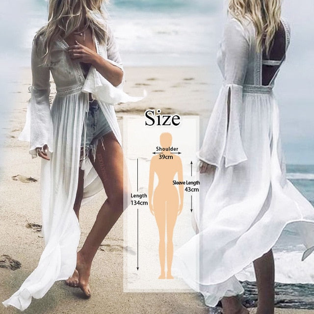 2020 Bikini Cover-ups Kimono Cardigan Sexy Hollow Out Summer Dress White Cotton Tunic Women Beach Wear Swim Suit Cover Up Q964