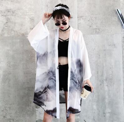 2020  Landscape Print kimino Blouses Sunscreen Harajuku Summer women Tops and blouses plus size Chiffon Cardigans