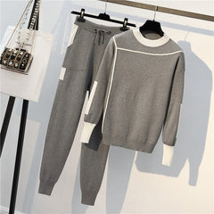 2020 autumn new women's sports suit jacket + pants two-piece large size M-4XL high quality knitted suit track suit women