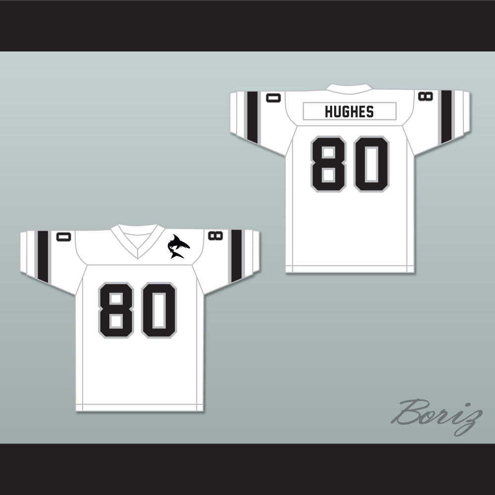 1974 WFL Dennis Hughes 80 Jacksonville Sharks Home Football Jersey with Patch
