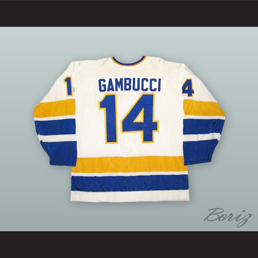 1974-75 WHA Gary Gambucci 14 Minnesota Fighting Saints White Hockey Jersey