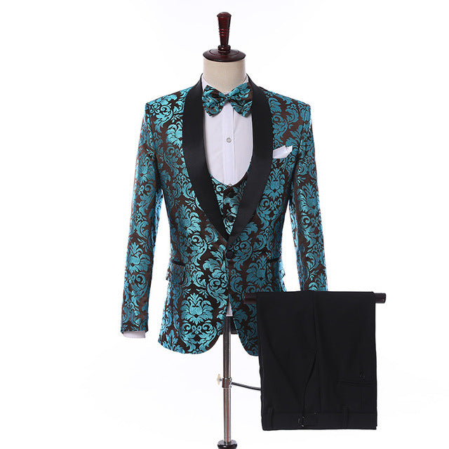 ( Jacket+Pants+Vest ) Newest Groomsmen Shawl Lapel Groom Tuxedos Slim Fit Men Suits Wedding Best Man Blazer