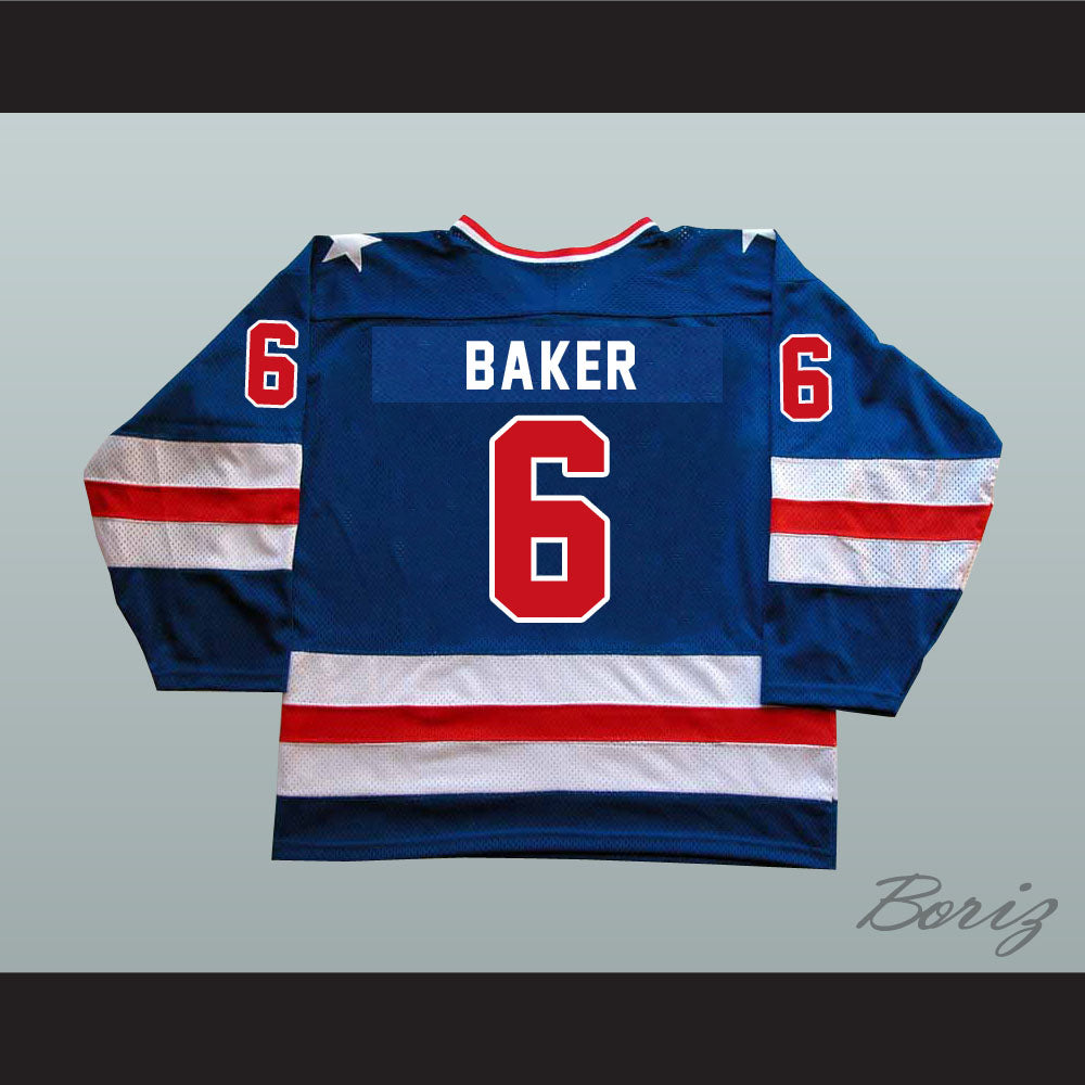 1980 Miracle On Ice Team USA Bill Baker 6 Hockey Jersey Blue