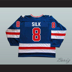 1980 Miracle On Ice Team USA Dave Silk 8 Hockey Jersey Blue