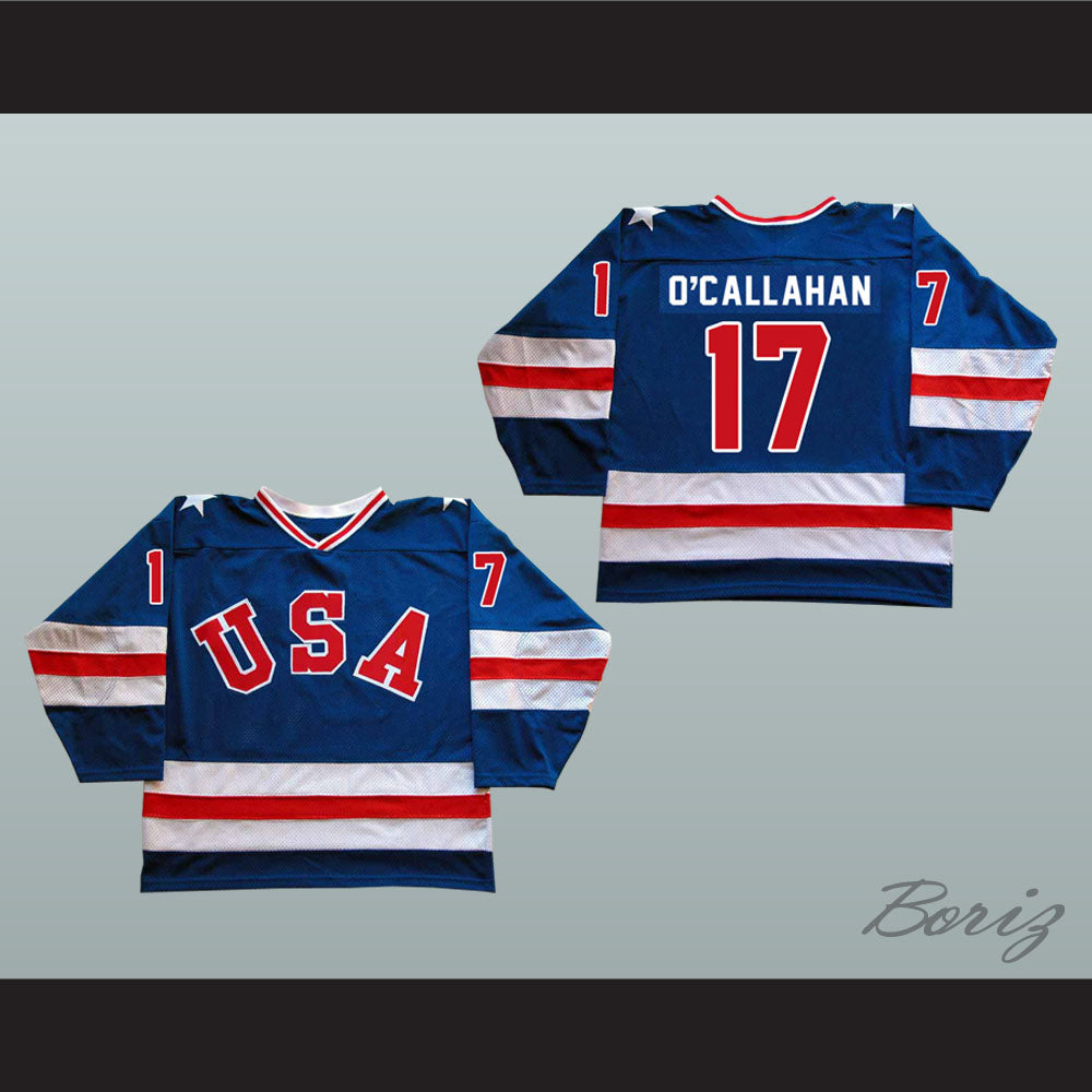 1980 Miracle On Ice Team USA Jack O'Callahan 17 Hockey Jersey Blue