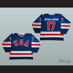 1980 Miracle On Ice Team USA Jack O'Callahan 17 Hockey Jersey Blue