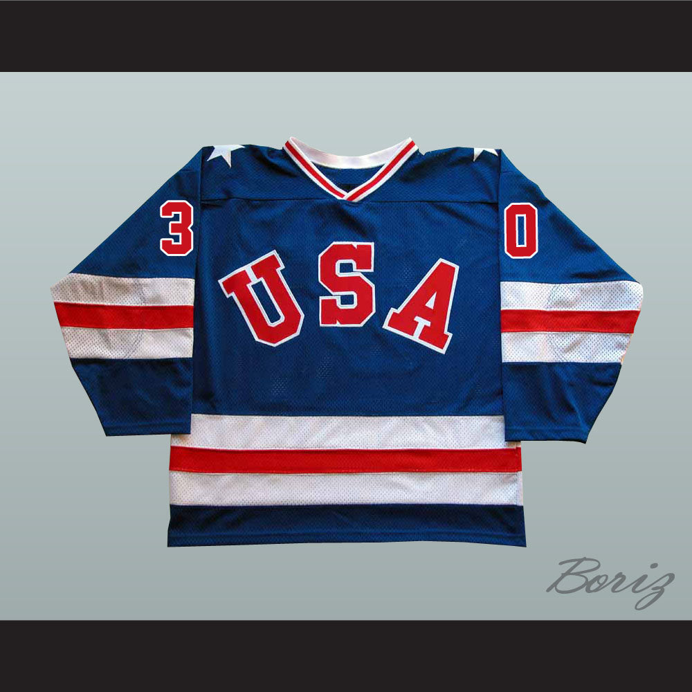 1980 Miracle On Ice Team USA Jim Craig 30 Hockey Jersey Blue