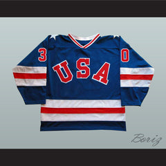 1980 Miracle On Ice Team USA Jim Craig 30 Hockey Jersey Blue