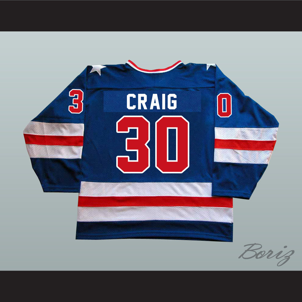 1980 Miracle On Ice Team USA Jim Craig 30 Hockey Jersey Blue