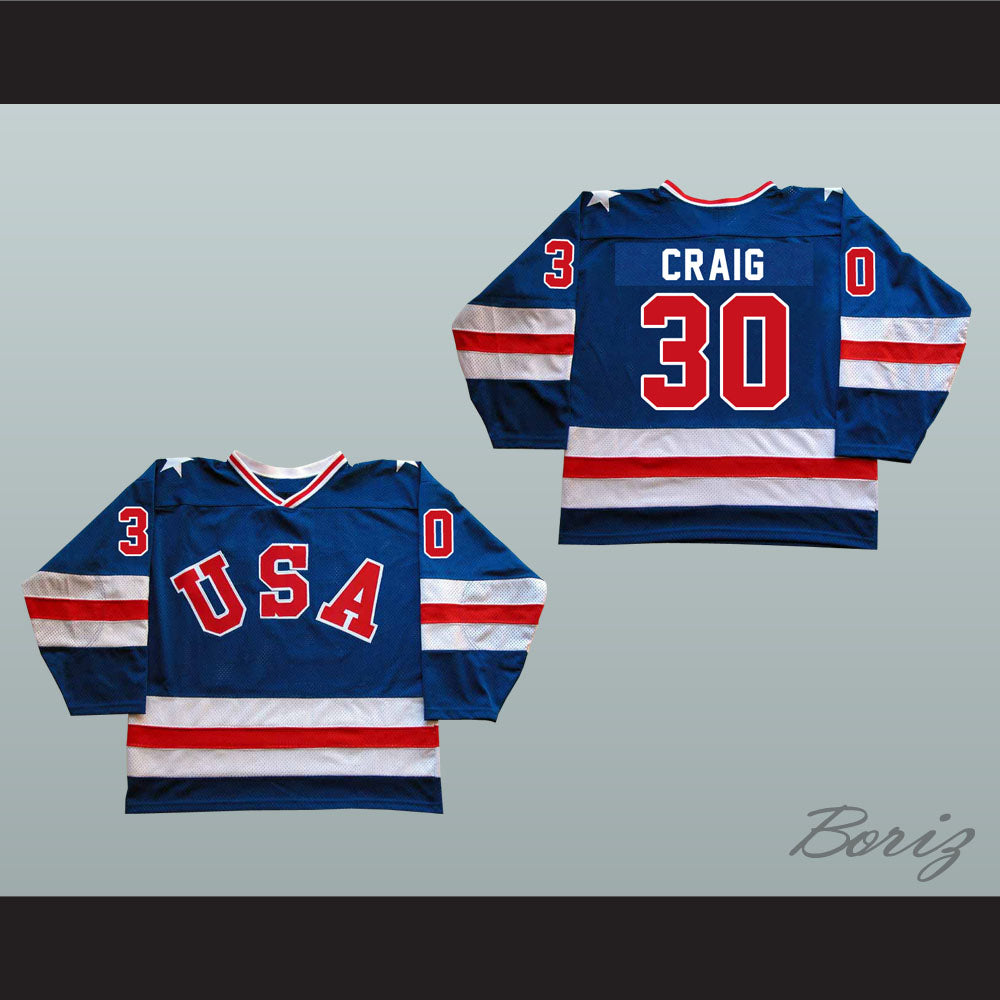 1980 Miracle On Ice Team USA Jim Craig 30 Hockey Jersey Blue