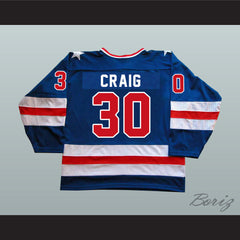 1980 Miracle On Ice Team USA Jim Craig 30 Hockey Jersey Blue with Patch