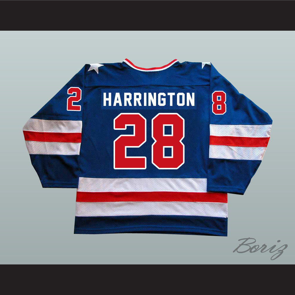 1980 Miracle On Ice Team USA John Harrington 28 Hockey Jersey Blue