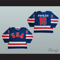 1980 Miracle On Ice Team USA Mark Pavelich 16 Hockey Jersey Blue