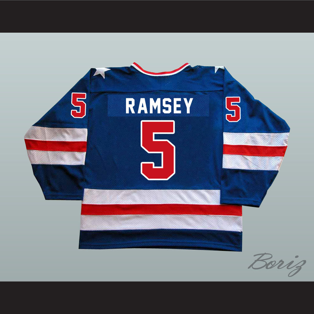 1980 Miracle On Ice Team USA Mike Ramsey 5 Hockey Jersey Blue