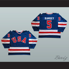 1980 Miracle On Ice Team USA Mike Ramsey 5 Hockey Jersey Blue