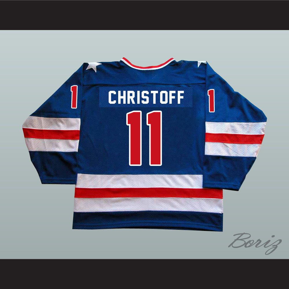 1980 Miracle On Ice Team USA Steve Christoff 11 Hockey Jersey Blue