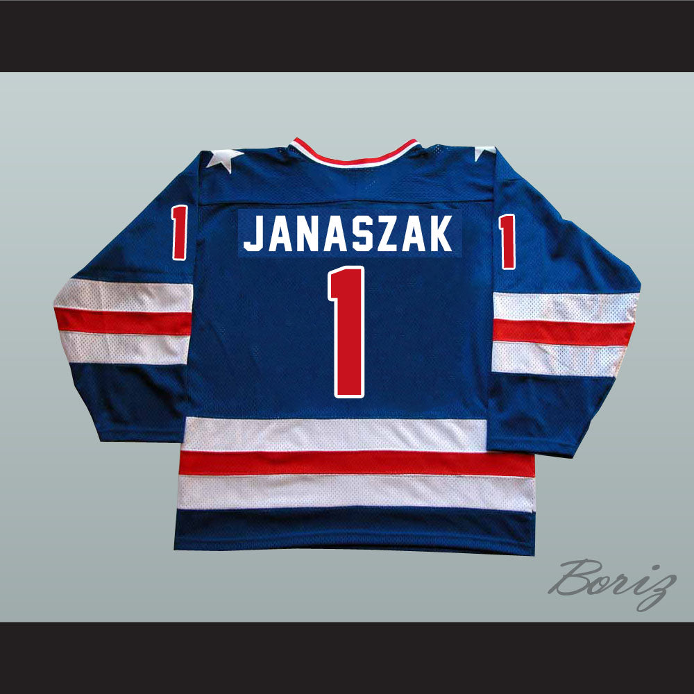 1980 Miracle On Ice Team USA Steve Janaszak 1 Hockey Jersey Blue