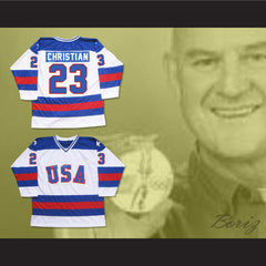 1980 Miracle On Ice Team USA Dave Christian 23 Hockey Jersey White