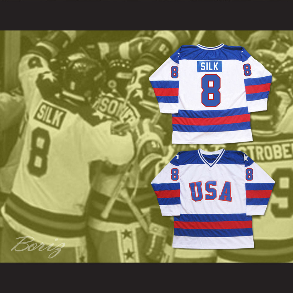 1980 Miracle On Ice Team USA Dave Silk 8 Hockey Jersey White