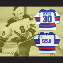 1980 Miracle On Ice Team USA Jim Craig 30 Hockey Jersey White with Patch