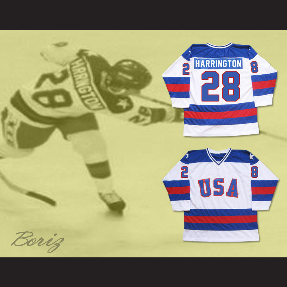1980 Miracle On Ice Team USA John Harrington 28 Hockey Jersey White