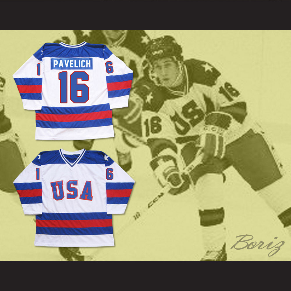 1980 Miracle On Ice Team USA Mark Pavelich 16 Hockey Jersey White
