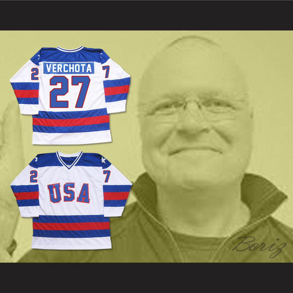 1980 Miracle On Ice Team USA Phil Verchota 27 Hockey Jersey White