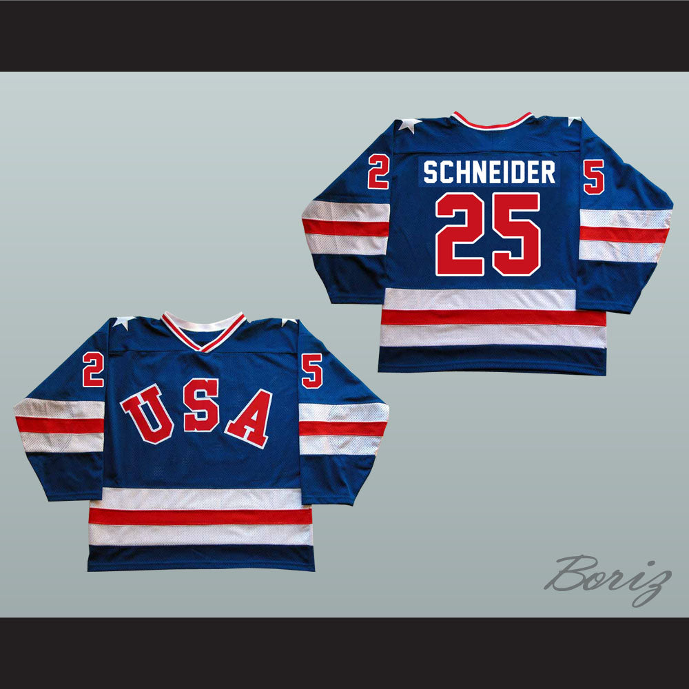 1980 Miracle On Ice Team USA Buzz Schneider 25 Hockey Jersey Blue