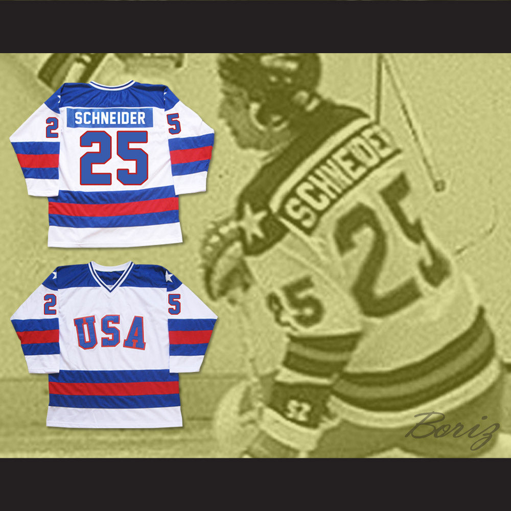 1980 Miracle On Ice Team USA Buzz Schneider 25 Hockey Jersey White