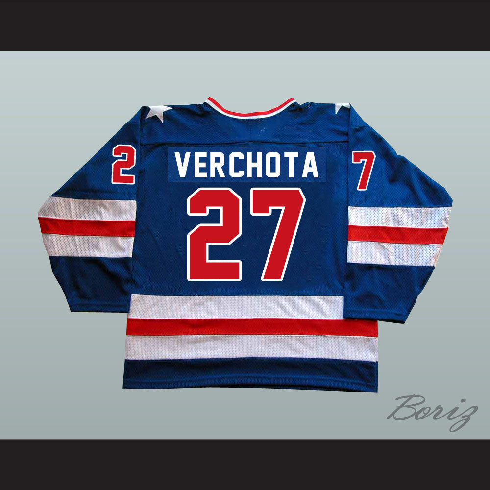 1980 Miracle On Ice Team USA Phil Verchota 27 Hockey Jersey Blue