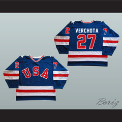 1980 Miracle On Ice Team USA Phil Verchota 27 Hockey Jersey Blue