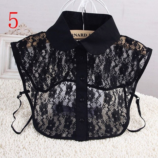 1PC Women Solid Shirt Cotton Lace False Collars White & Black Blouse Vintage Detachable Clothes Accessories