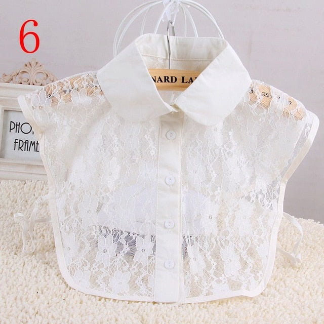 1PC Women Solid Shirt Cotton Lace False Collars White & Black Blouse Vintage Detachable Clothes Accessories