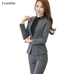 2 piece Gray Pant Suits Formal Ladies Office OL Uniform Designs Women elegant Business Work Wear Jacket with Trousers Sets
